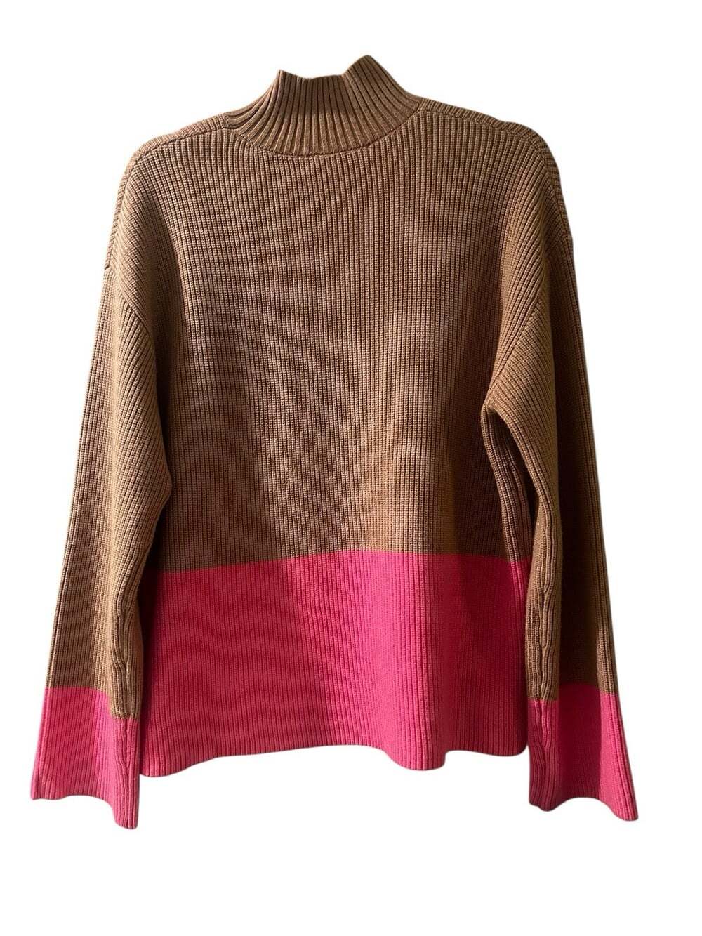 English Factory Elegant Cozy Chic Tan & Pink Color Block Turtleneck Sweater-M